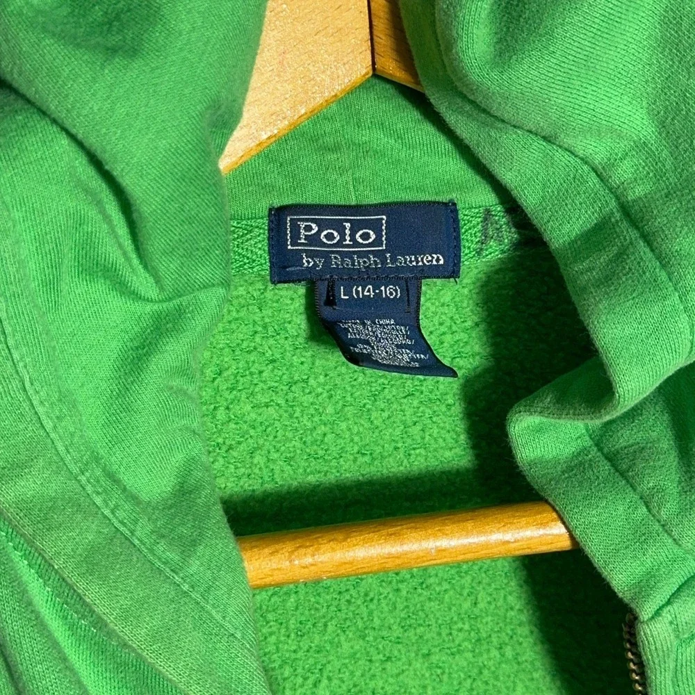 Polo Ralph Lauren Full Zip Hoodie Kids Size Large 14-16‎ Cotton Green Preppy